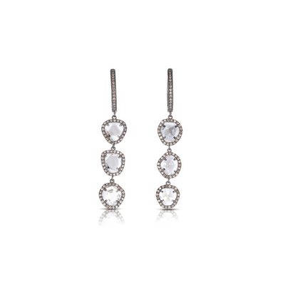 Tara Mikolay Raw Diamond Triple Slice Earrings with Halo