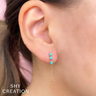 Shy Creation Turquoise Front to Back Chain Earrings