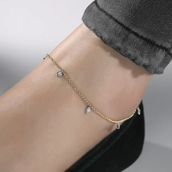 Gabriel & Co. Diamond Leaf & Square Charms Anklet