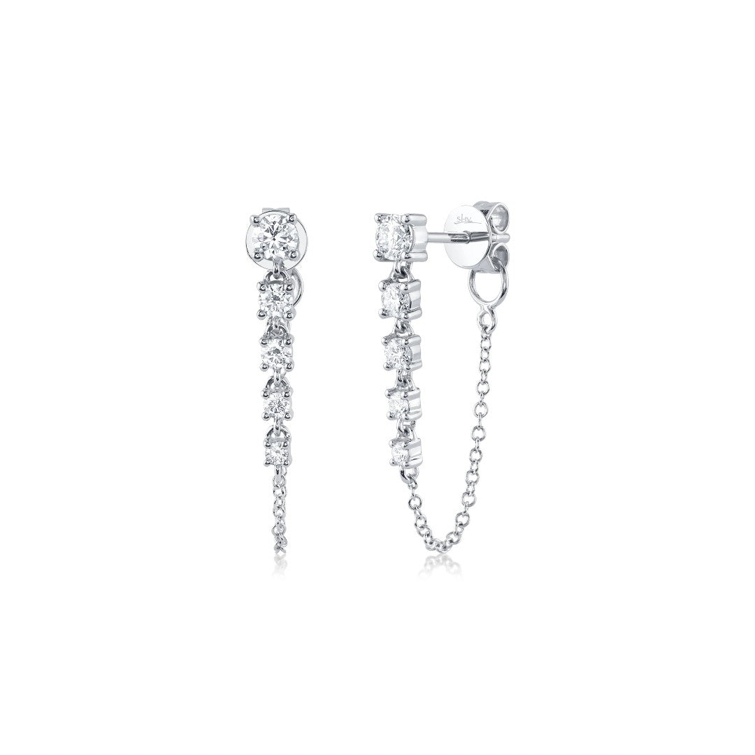Shy Creation Front to Back Chain Diamond Earrings