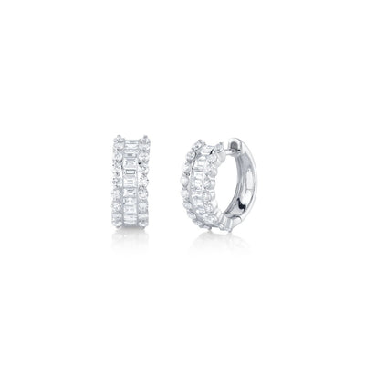 Shy Creation Baguette Diamond Huggie Earrings