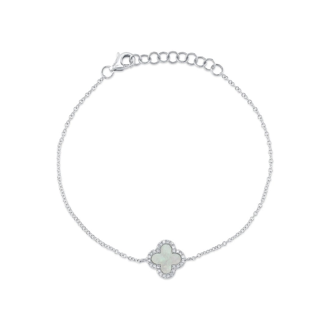 Shy Creation Mother of Pearl and Diamond Clover Bracelet