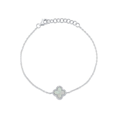 Shy Creation Mother of Pearl and Diamond Clover Bracelet