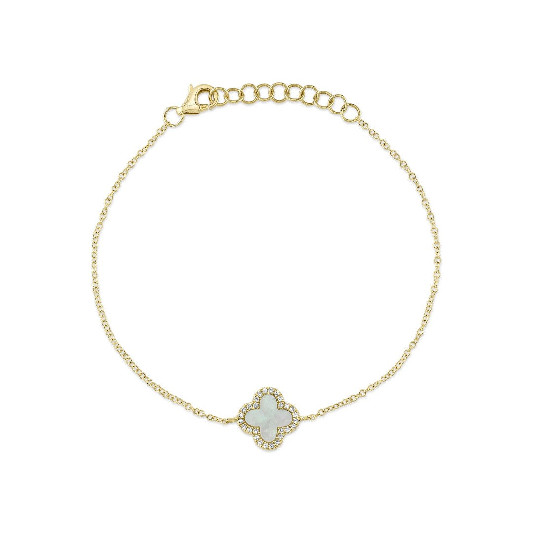 Shy Creation Mother of Pearl and Diamond Clover Bracelet