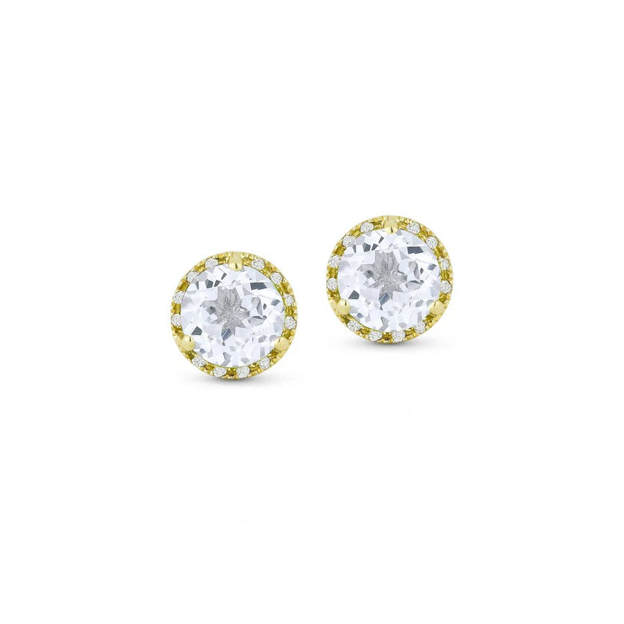 White Topaz & Diamond Round Stud Earrings