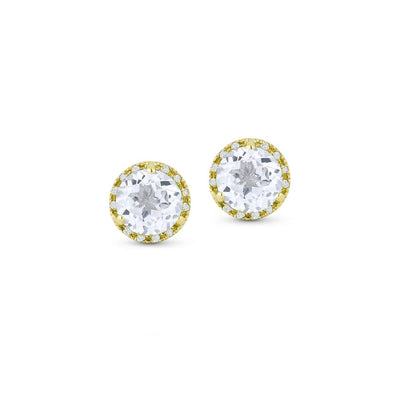 White Topaz & Diamond Round Stud Earrings
