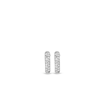 Ti Sento Milano Double Row Crystal Silver Huggy Hoop Earring