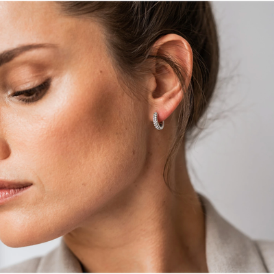 Ti Sento Milano Double Row Crystal Silver Huggy Hoop Earring