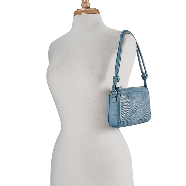 MAGGIE SHOULDER BAG Slate Blue Embossed Python Leather - Desires