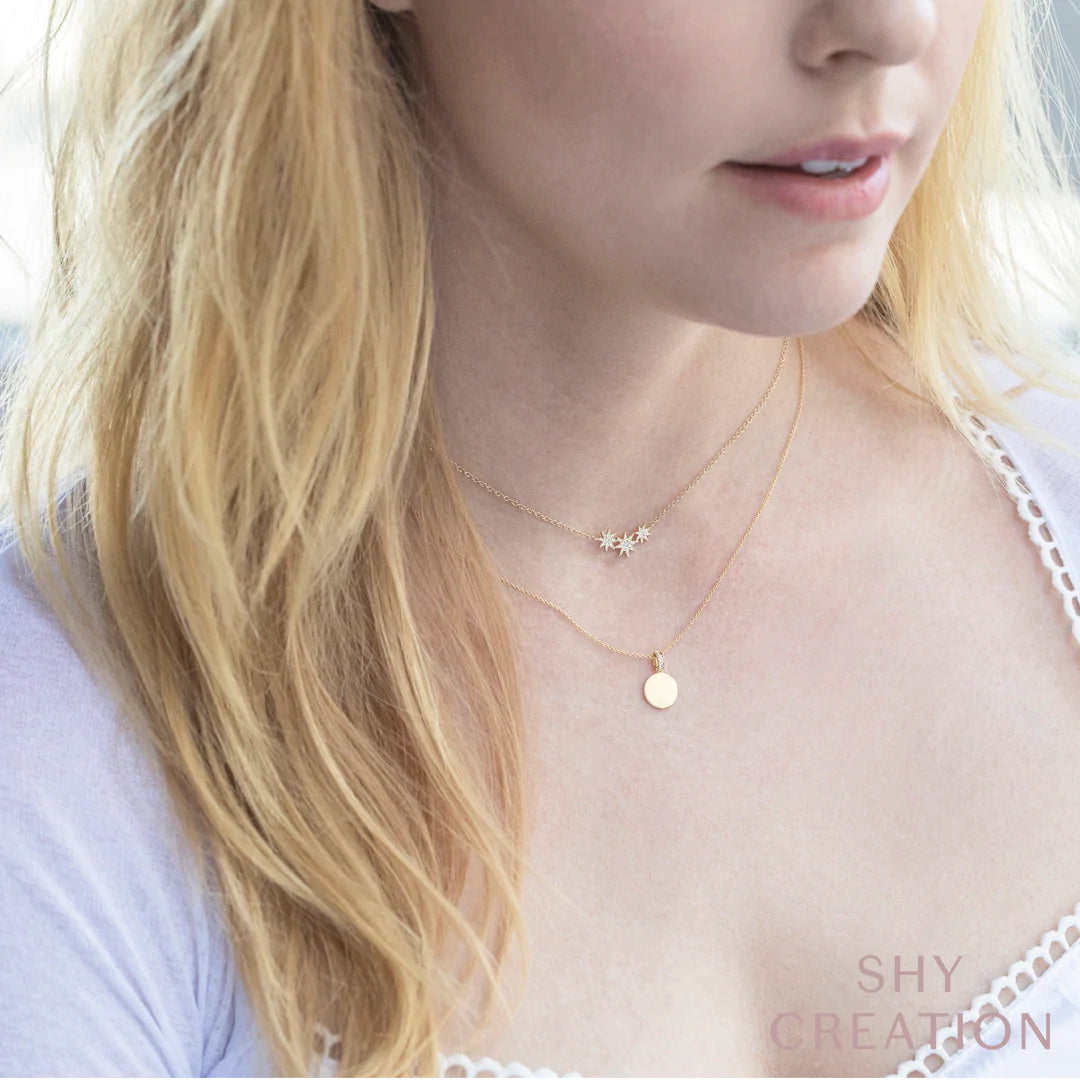 Shy Creation Flat Disc with Diamond Bail Necklace