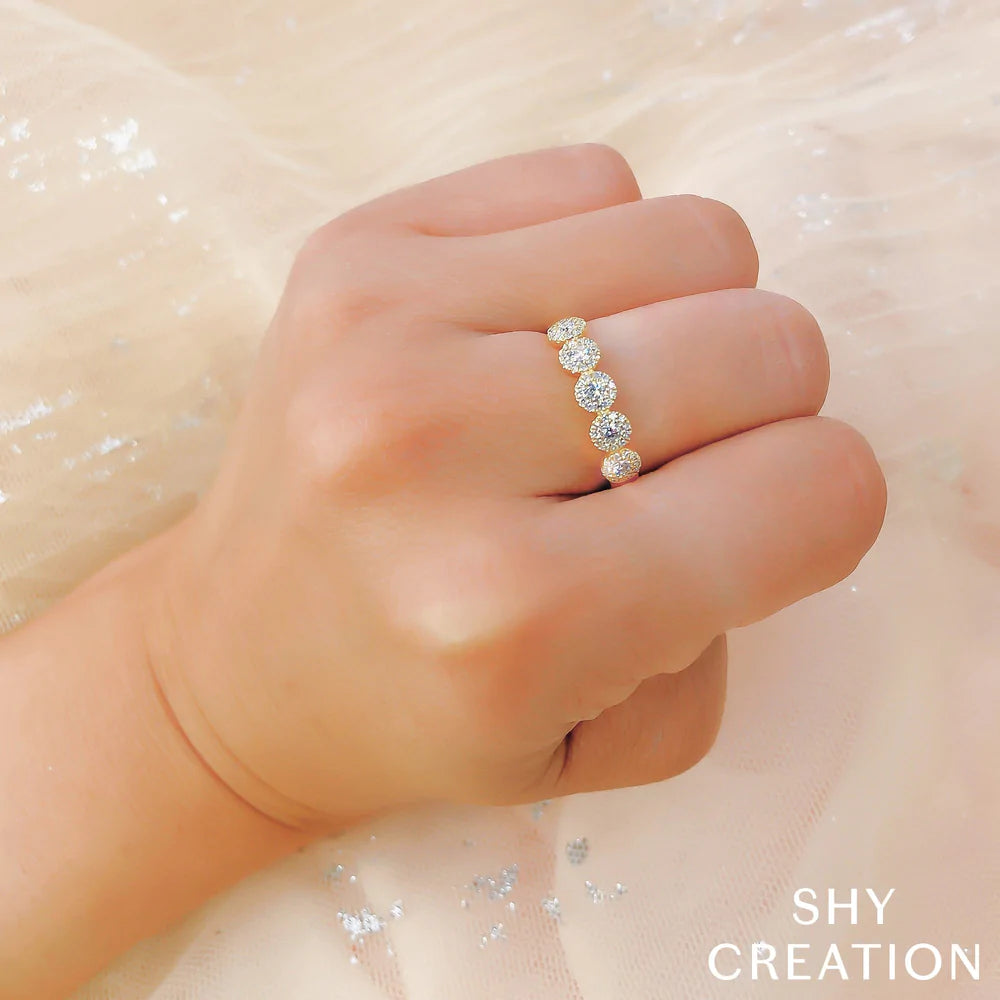 Shy Creation Diamond Pave Cluster Circle Halfway Around Ring