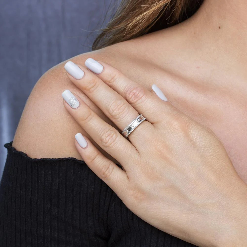 Shy Creation Double Row Half Eternity Ring in White Gold