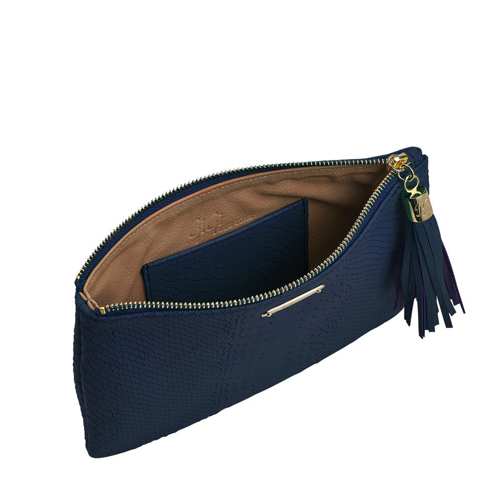 Gigi NY Python Leather Zip All-In-One Clutch