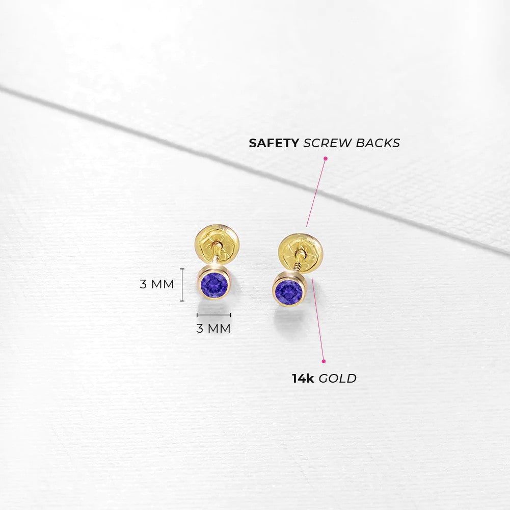 Amethyst Tiny Bezel Little Girl's Stud Earrings