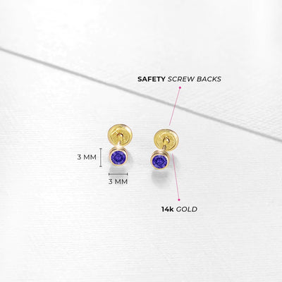 Amethyst Tiny Bezel Little Girl's Stud Earrings