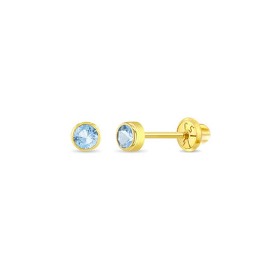 Aquamarine Tiny Bezel Little Girl's Stud Earrings