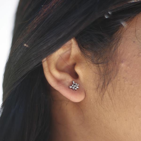 Tara Mikolay Round Baguette Oxidized Diamond Stud Earrings