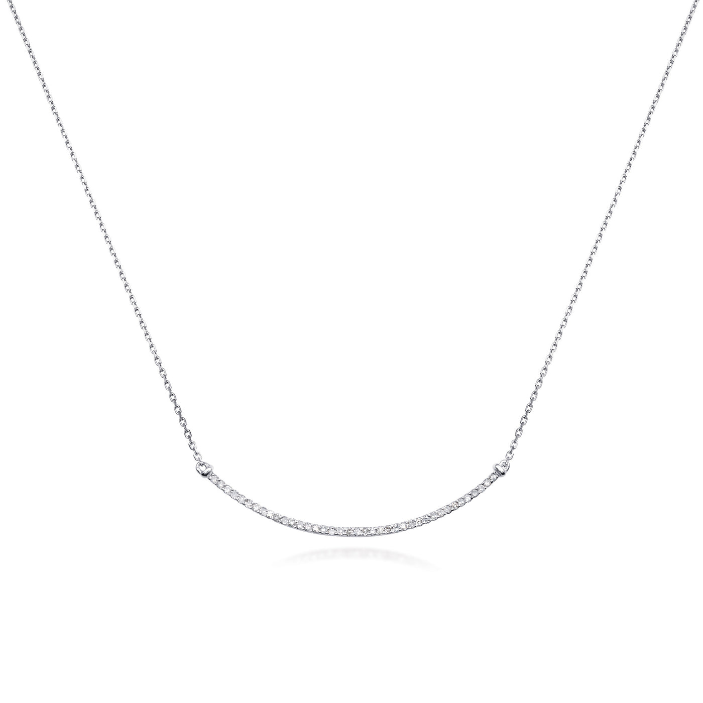 Bling! Diamond Curved Bar Necklace in White Gold