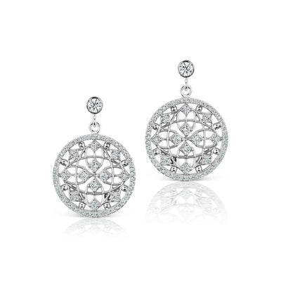Round Diamond Filigree Celebration Earrings in 18k White Gold