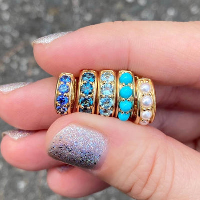 Jane Taylor Chubby Huggie Hoop Earring with Blue Sapphires