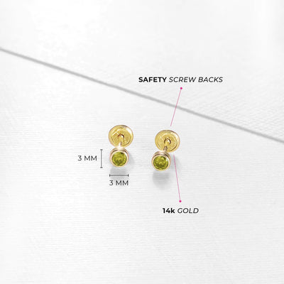 Citrine Tiny Bezel Little Girl's Stud Earrings