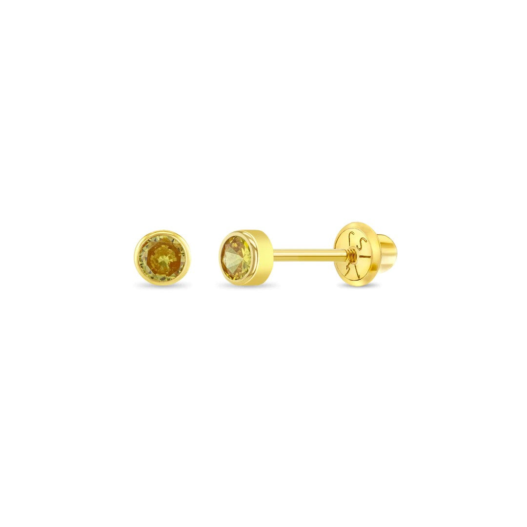 Citrine Tiny Bezel Little Girl's Stud Earrings