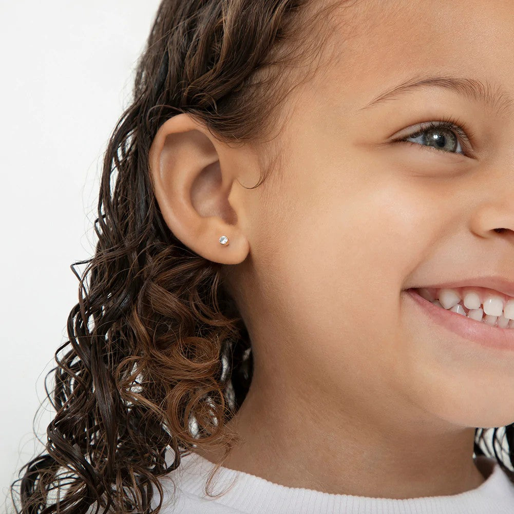 Clear CZ Tiny Bezel Little Girl's Stud Earrings