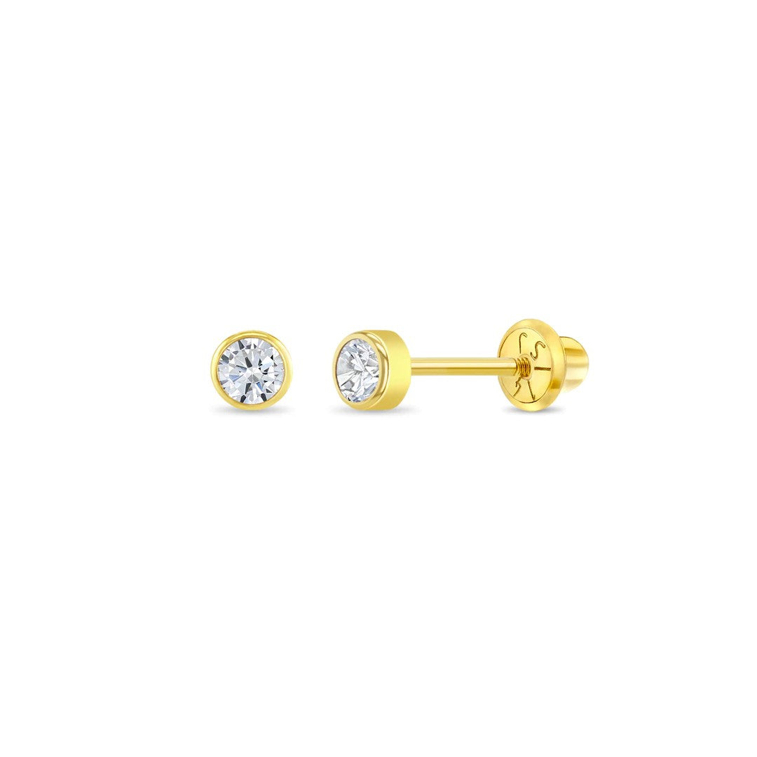 Clear CZ Tiny Bezel Little Girl's Stud Earrings