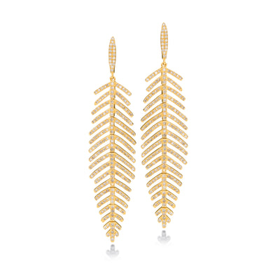 Tara Mikolay Long Diamond Feather Earrings