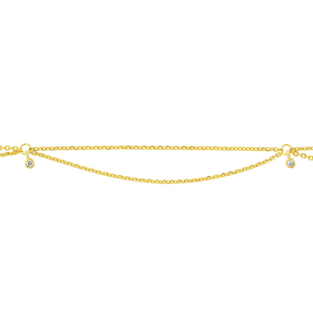 Double Strand Anklet with Diamonds in Yellow Gold