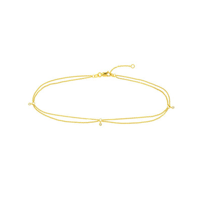 Double Strand Anklet with Diamonds in Yellow Gold