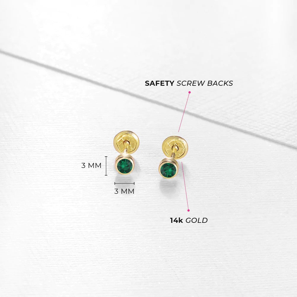 Emerald Tiny Bezel Little Girl's Stud Earrings