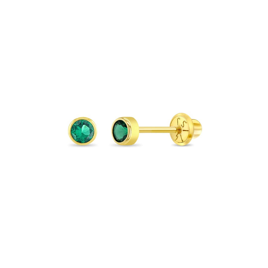 Emerald Tiny Bezel Little Girl's Stud Earrings
