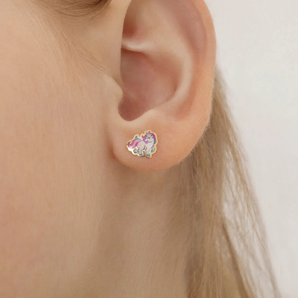 Enamel Unicorn Little Girl's Stud Earrings
