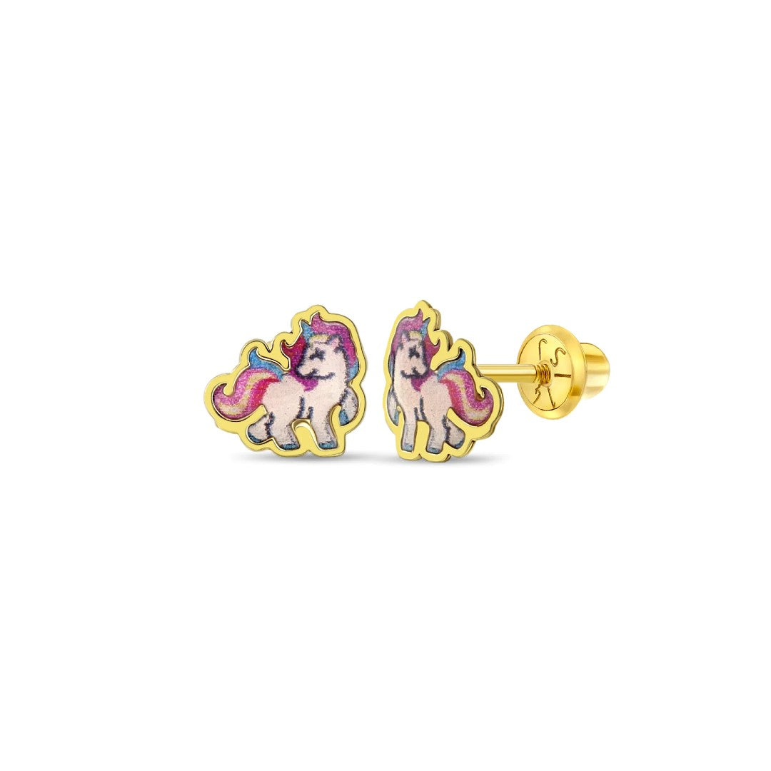 Enamel Unicorn Little Girl's Stud Earrings