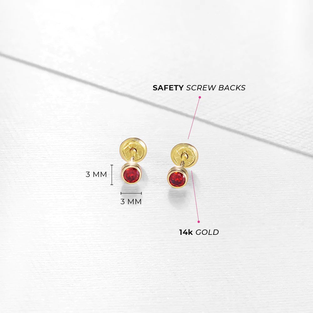 Garnet Tiny Bezel Little Girl's Stud Earrings