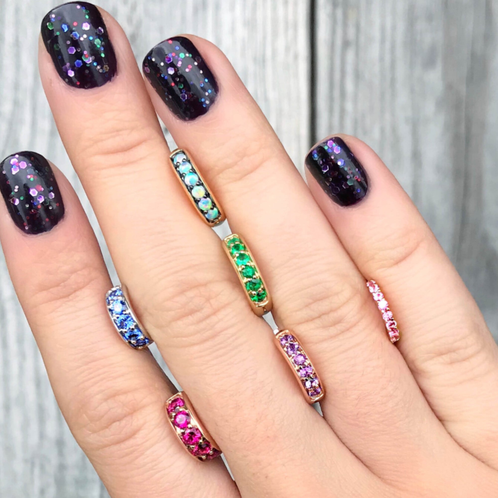 Jane Taylor Chubby Huggie Hoop Earring with Blue Sapphires