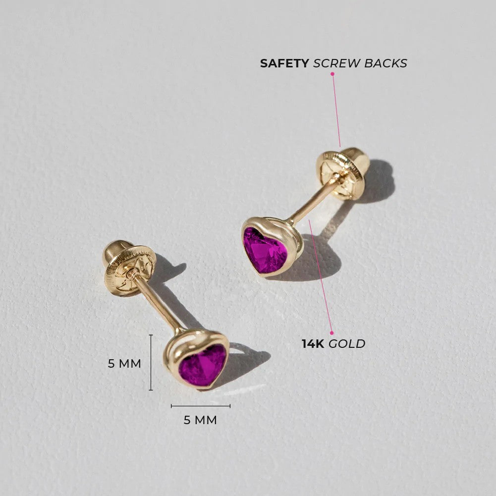 Hot Pink CZ Heart Little Girl's Stud Earrings