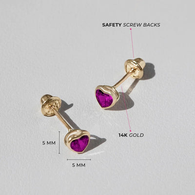 Hot Pink CZ Heart Little Girl's Stud Earrings