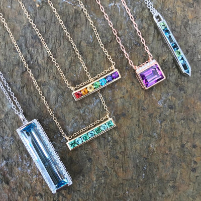 Jane Taylor Horizontal Bar Necklace with Rainbow Gemstones
