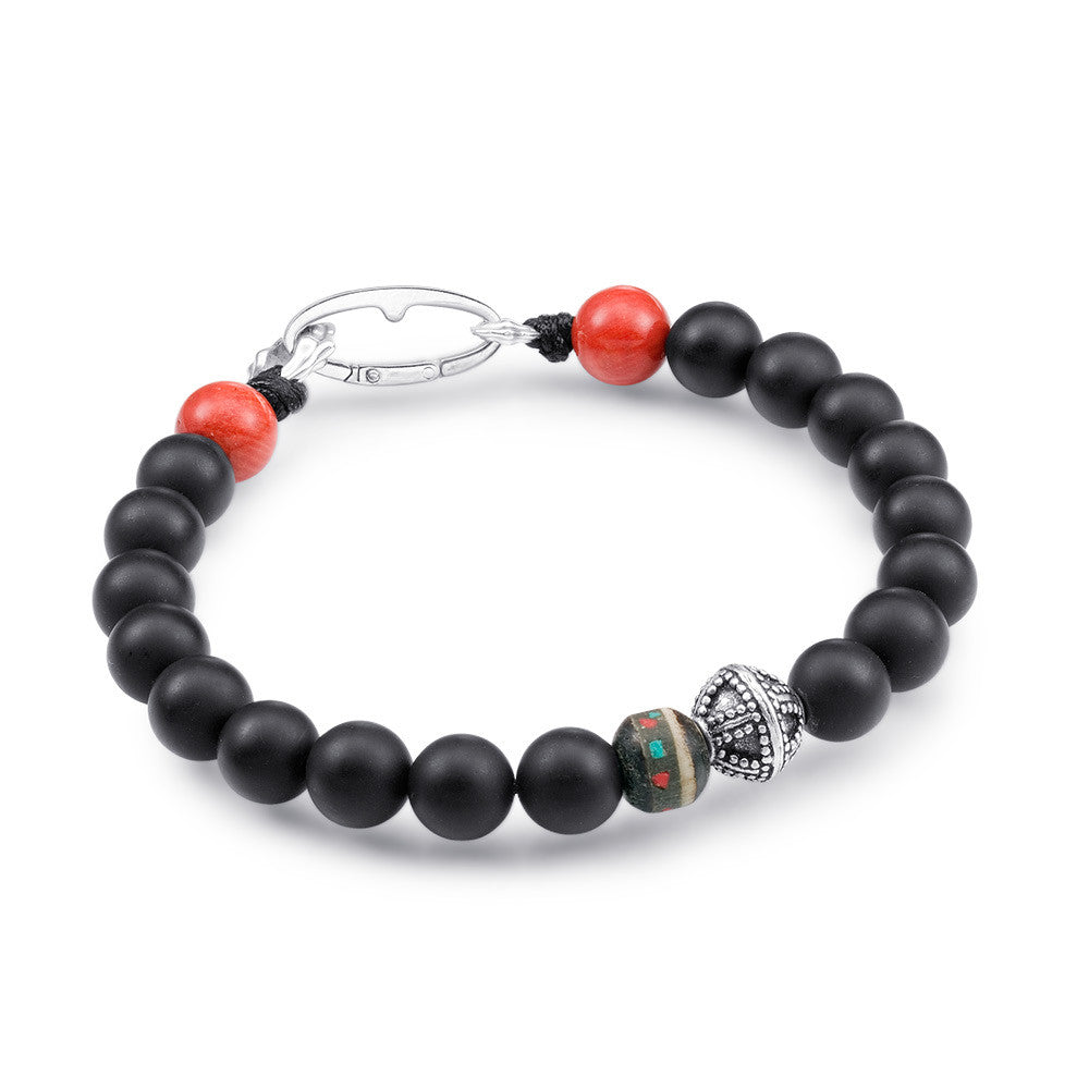 Scott Mikolay Matte Black Onyx with Red Coral Ends Men's Bracelet