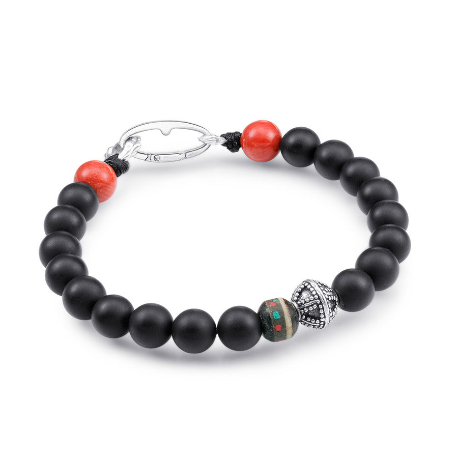 Scott Mikolay Matte Black Onyx with Red Coral Ends Men's Bracelet