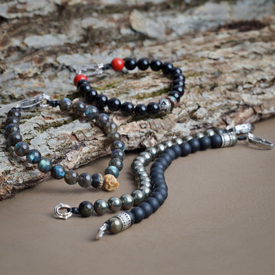 Scott Mikolay Matte Black Onyx with Red Coral Ends Men's Bracelet