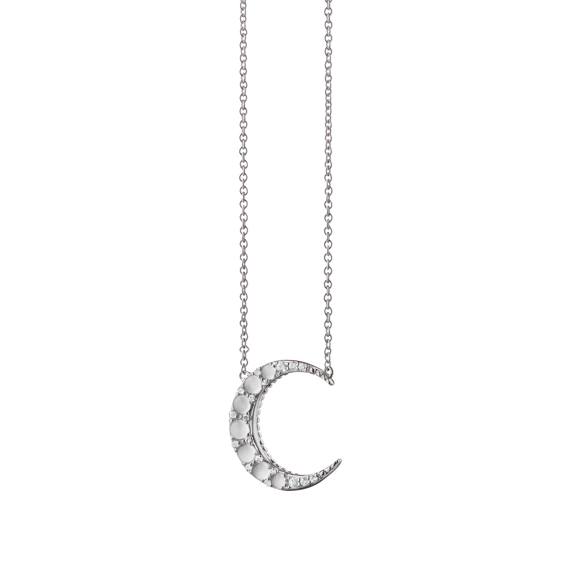 Monica Rich Kosann Moonstone Midi Crescent Moon Necklace in Silver