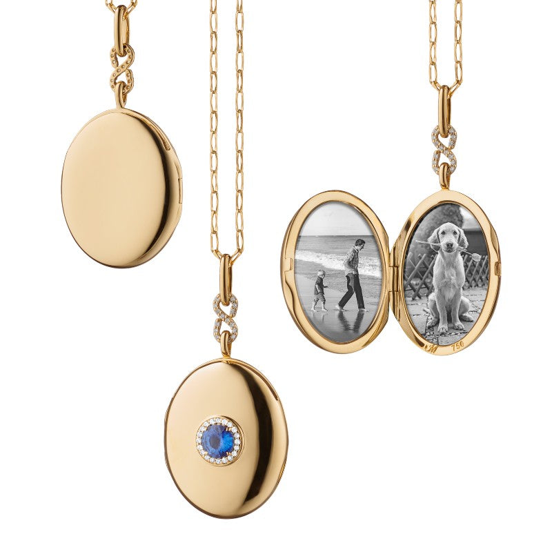 Monica Rich Kosann Sapphire Infinity Locket in Yellow Gold