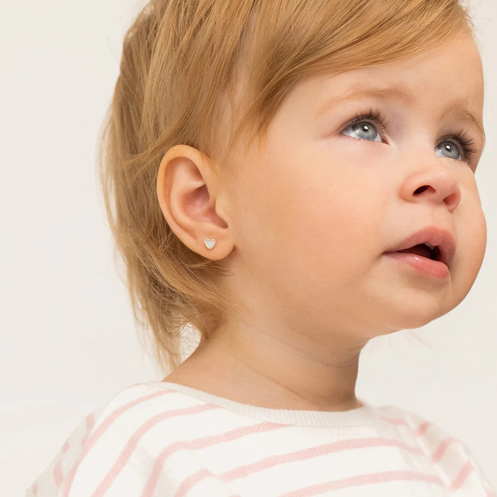 Mother of Pearl Heart Little Girl's Stud Earrings