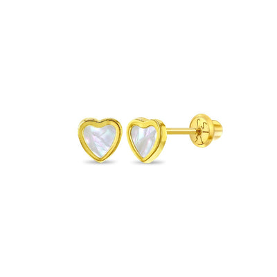 Mother of Pearl Heart Little Girl's Stud Earrings