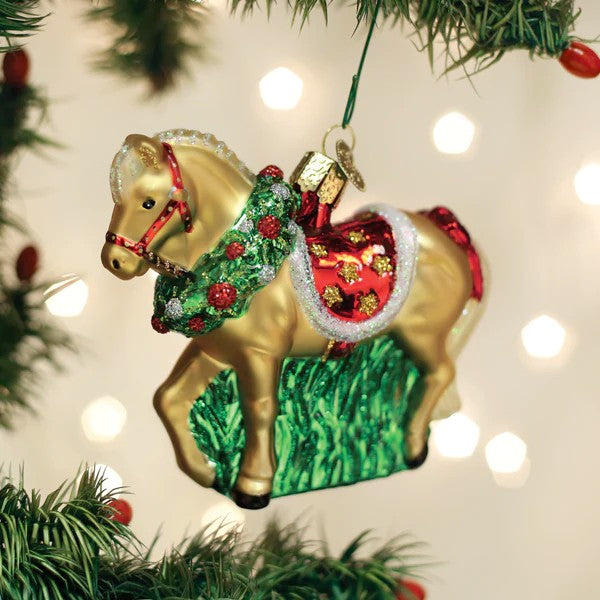 Old World Christmas Horse with Wreath Ornament