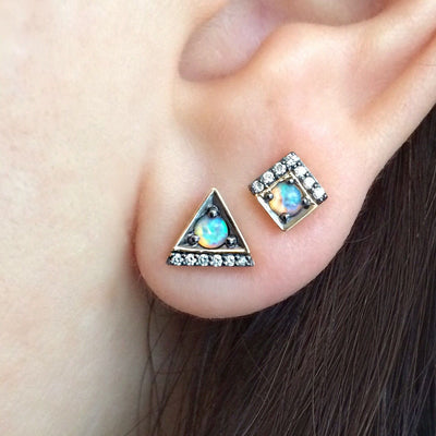 Jane Taylor Petite Square Stud Earrings with Opals