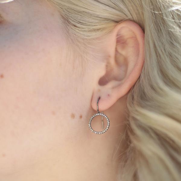 Tara Mikolay Oxidized Open Circle Diamond Earrings